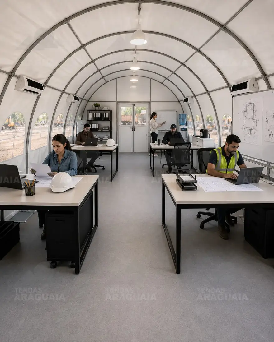 Escritório de campo em tenda carpa